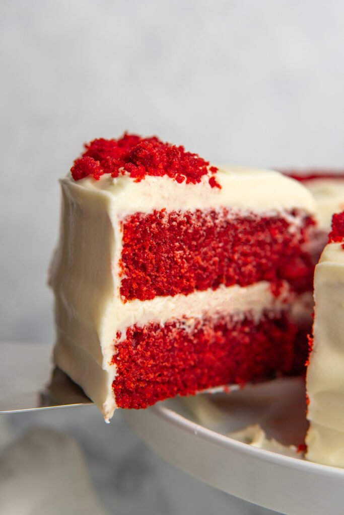 Slice of a red velvet cake