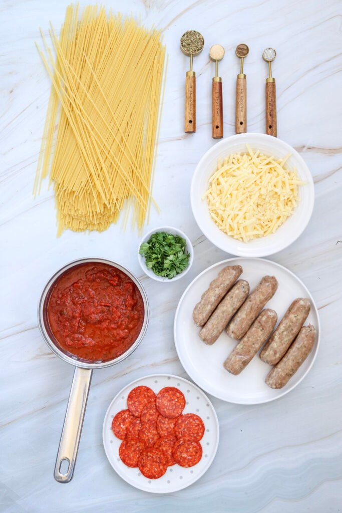 ingredient shot spaghetti pizza