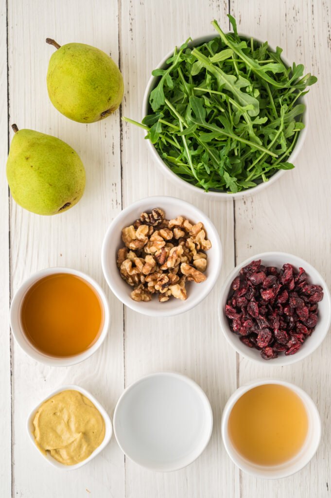 ingredients for arugula pear salad