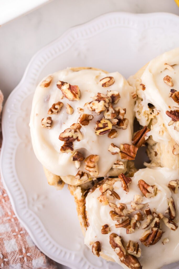 banana bread cinnamon rolls with pecans